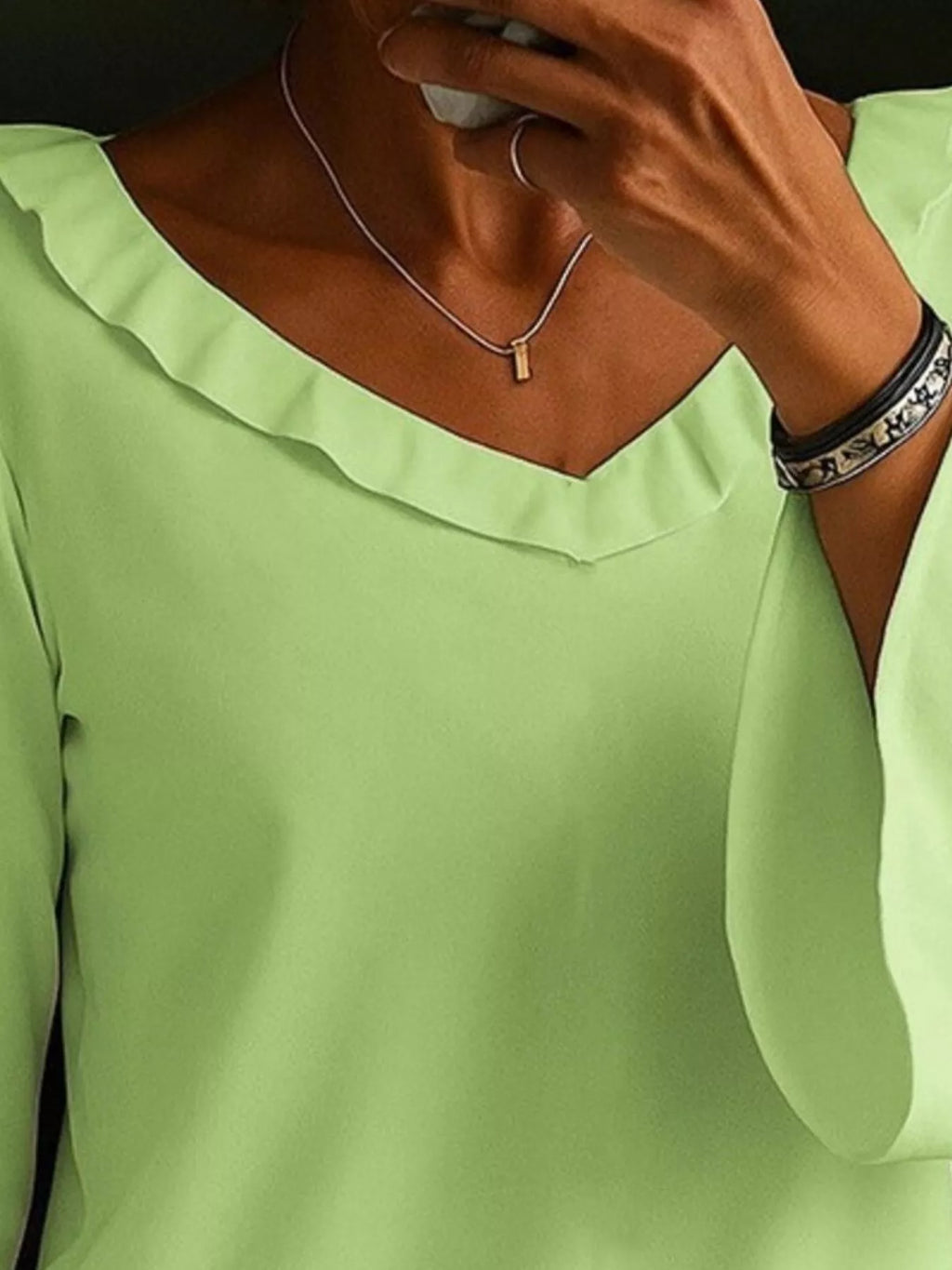 Full Size Ruffled V-neck Long Sleeve Blouse Plus (5)