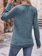 V-neck Ribbed Knit Long Sleeve T-shirt (4)