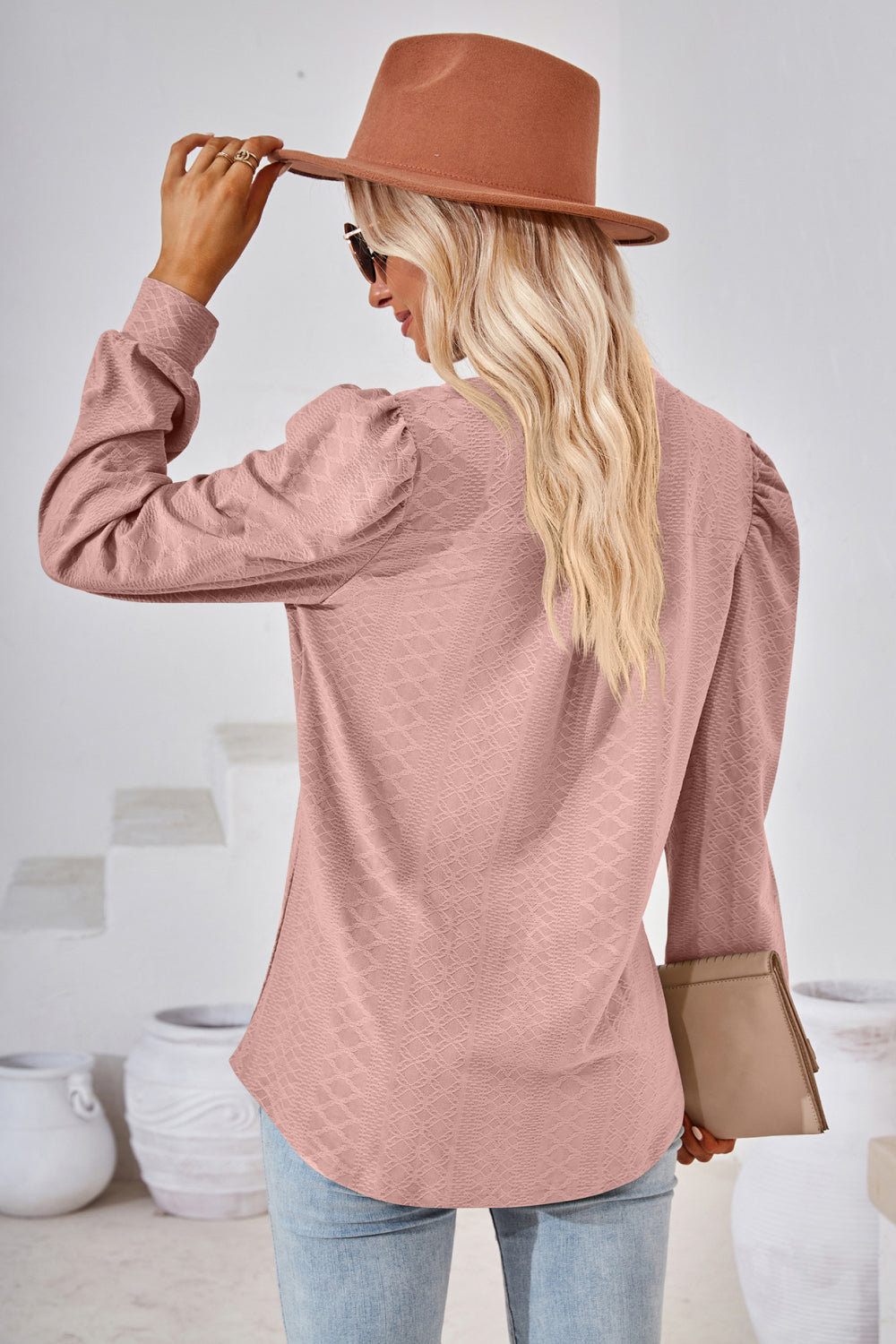 V-neck Puff Sleeve Blouse (27)