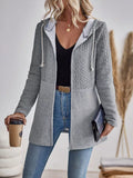 Drawstring Textured Zip Up Hooded Jacket