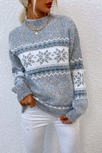 Snowflake Pattern Mock Neck Sweater (3)