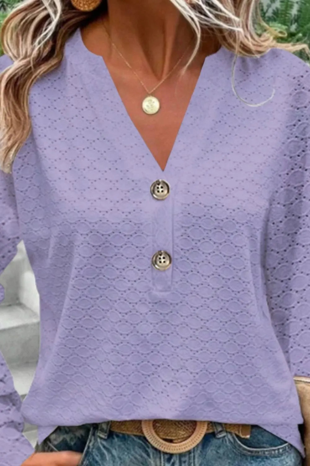 Eyelet Notched Long Sleeve T-shirt (9)