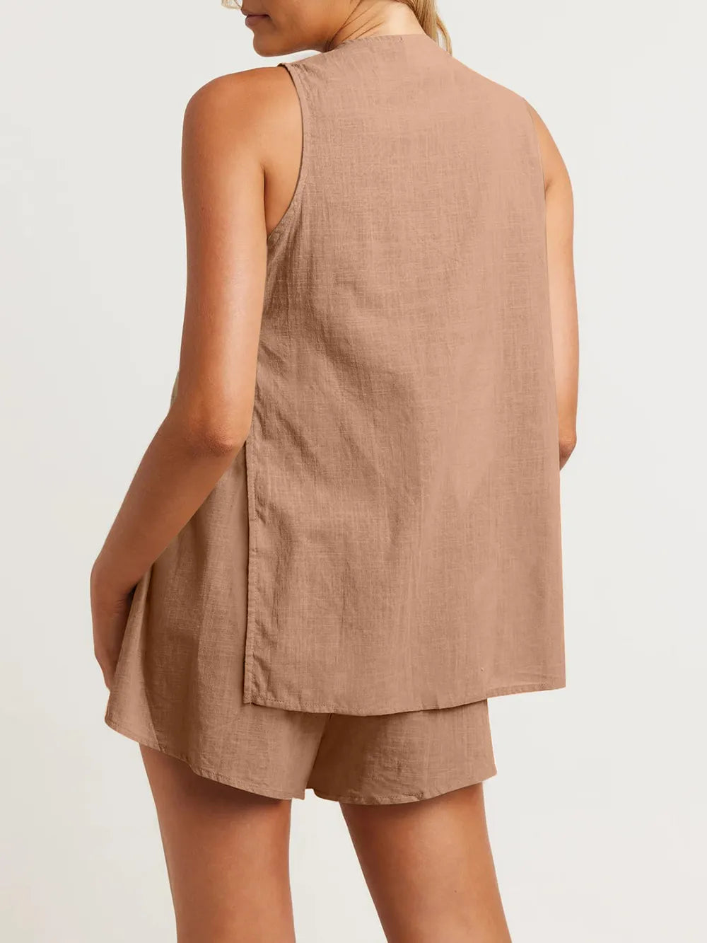 Full Size Button Up Top Shorts Set (3)