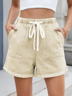 Drawstring Wash Denim Shorts (5)