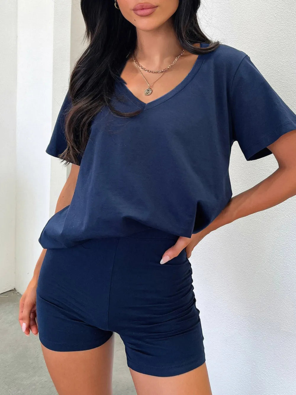 V-neck T-shirt Shorts Set (15)