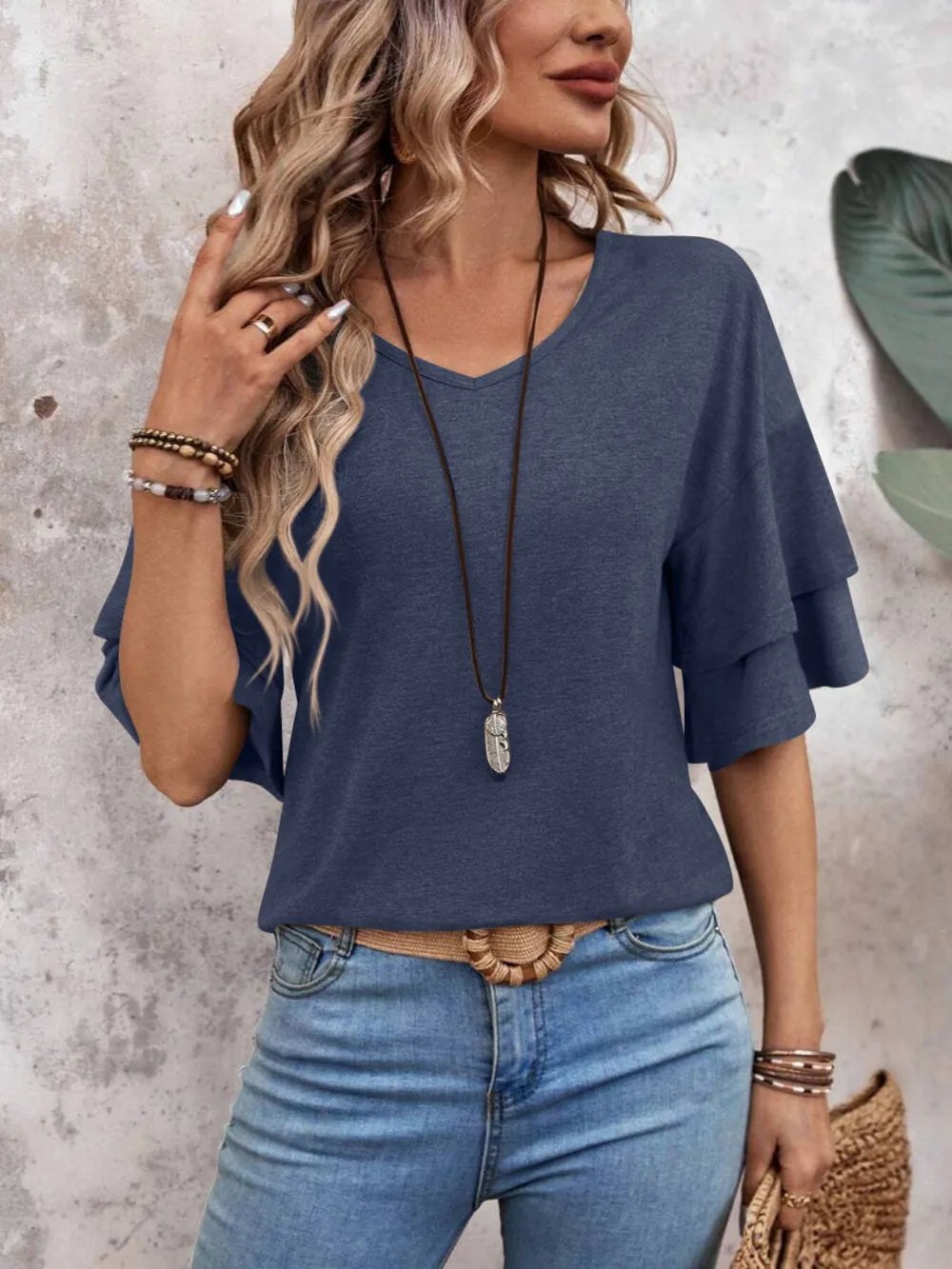 V-neck Half Sleeve Blouse (14)