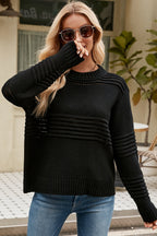 Round Neck Openwork Long Sleeve Pullover Sweater (5)