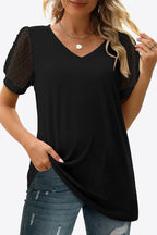 Swiss Dot Puff Sleeve V-neck Tee (6)