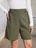 High-waisted Pleated Shorts Button Detail
