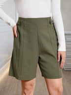 High-waisted Pleated Shorts Button Detail