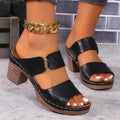 Pu Leather Block Heel Sandals