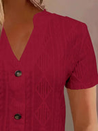 Textured Notched Short Sleeve Blouse (9)