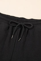 Textured Ruffled Sleeve Zipped Top Wide Leg Pants Set (28)