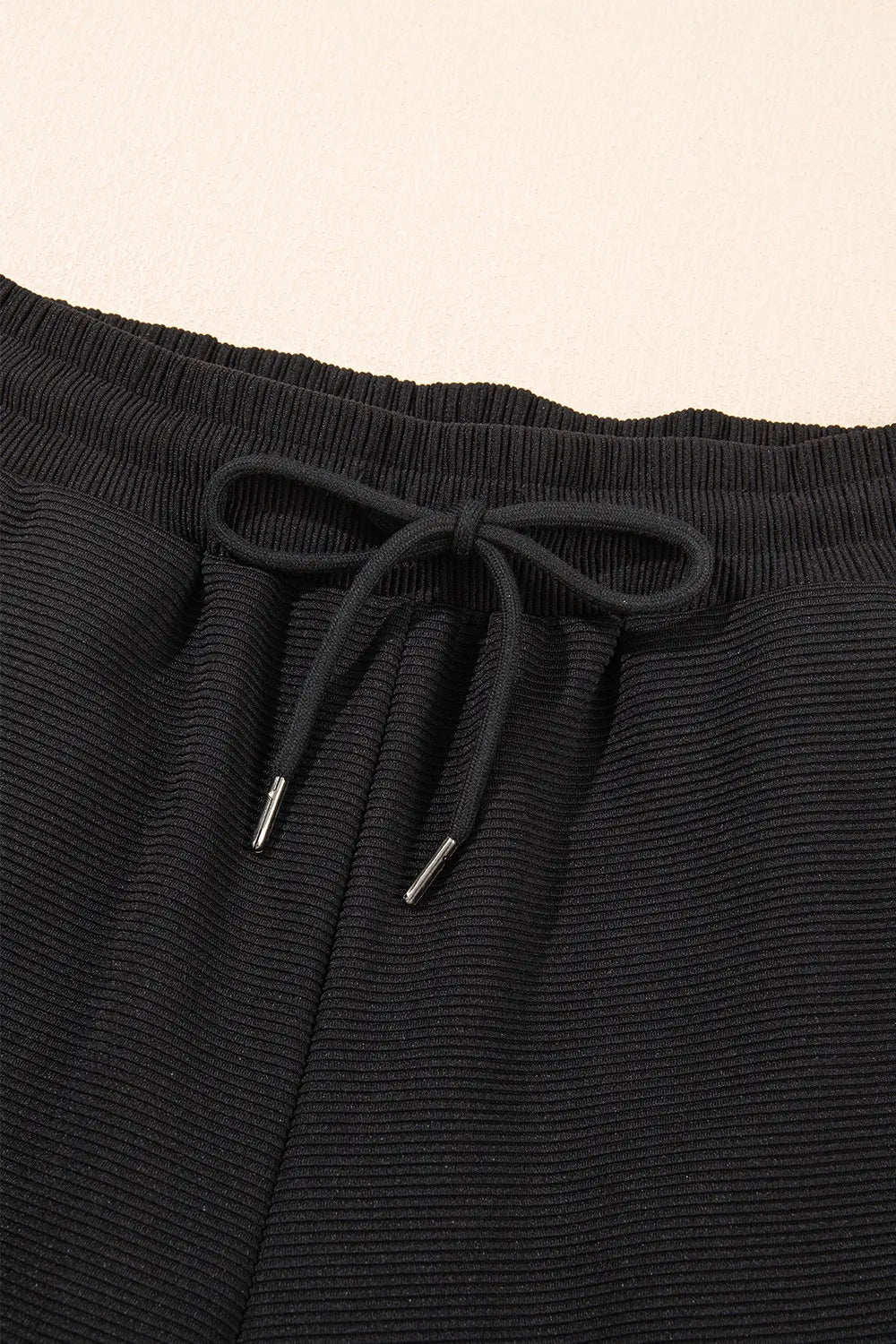 Textured Ruffled Sleeve Zipped Top Wide Leg Pants Set (28)