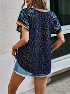 Printed Tie Neck Short Sleeve Blouse (6)