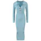 French Lapel Metal Buckle Long Sleeve Long Sheath Skirt photo 1
