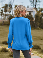 Notched Neck Flounce Sleeve Blouse (2)