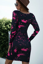 Printed Boat Neck Long Sleeve Dress (12)