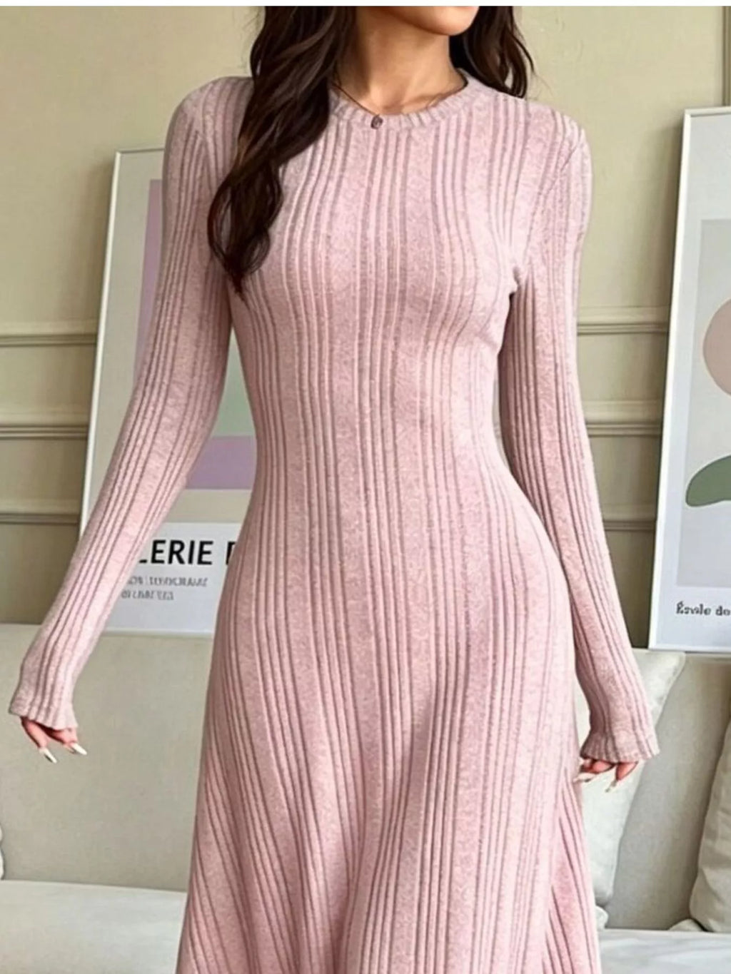 Long Sleeve Ribbed Knit Dress (5)