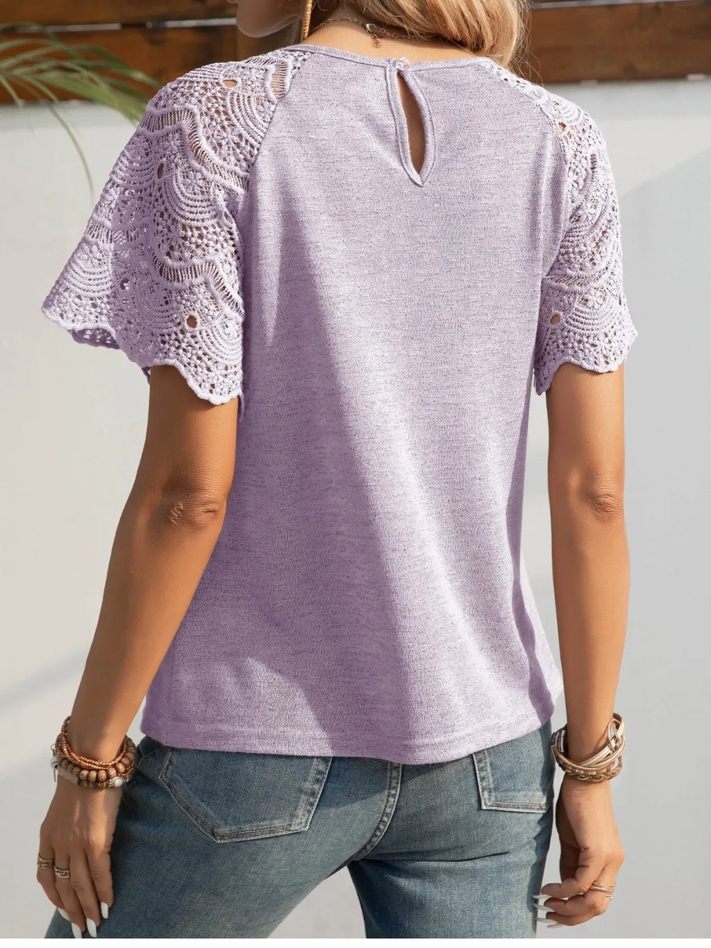 Round Neck Short Sleeve Crochet Top (5)