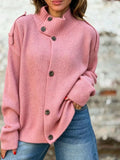 Full Size Button-up Mock Neck Cardigan Plus