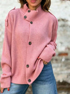 Full Size Button-up Mock Neck Cardigan Plus
