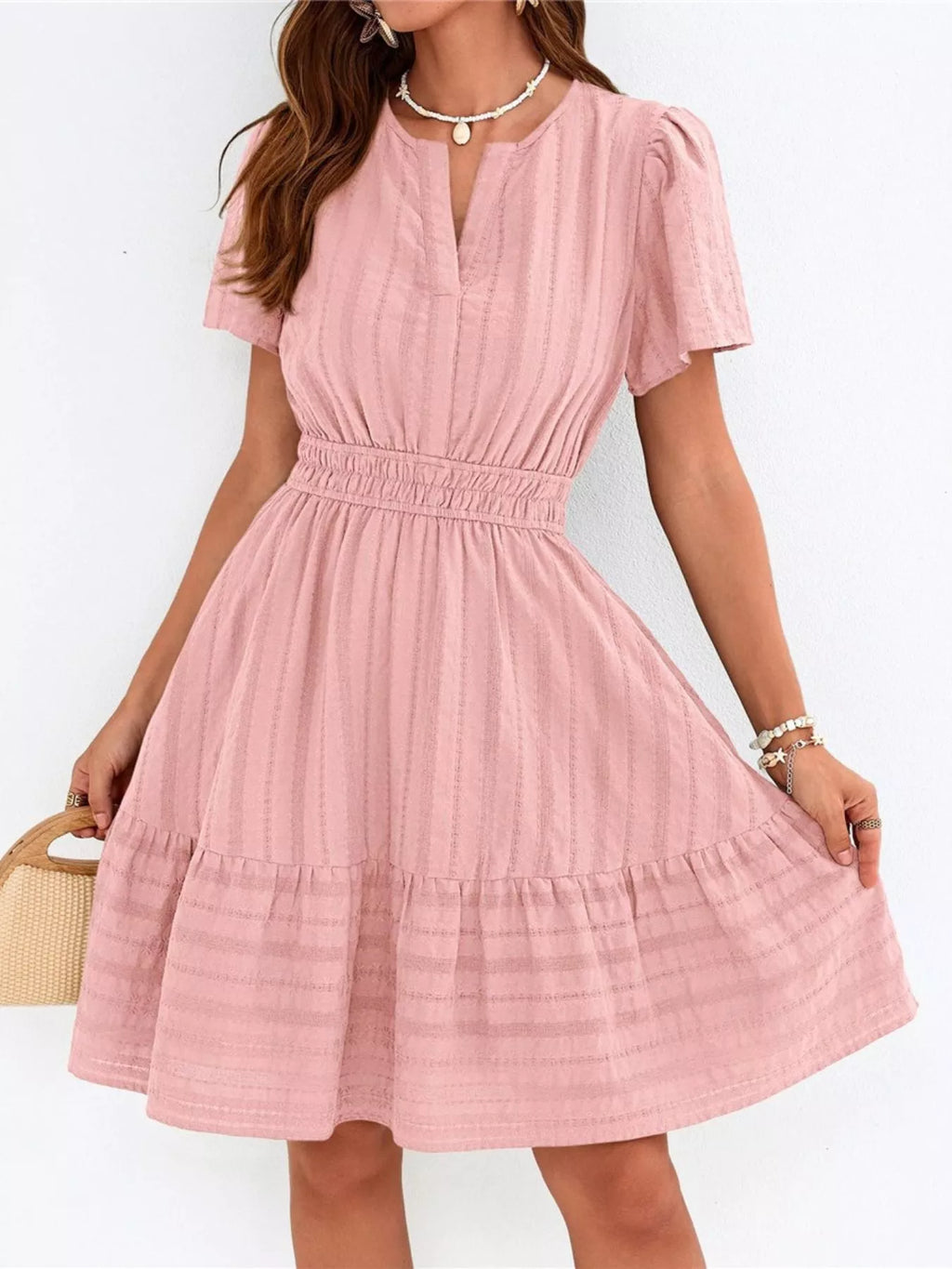 Short Sleeve Smocked Waist Tiered Dress (25)