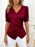 Satin Surplice Short Sleeve Blouse (4)