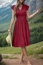 Tied Smocked Waist Flutter Sleeve Dress (6)