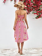 Printed Strapless Tie Belt Dress (2)