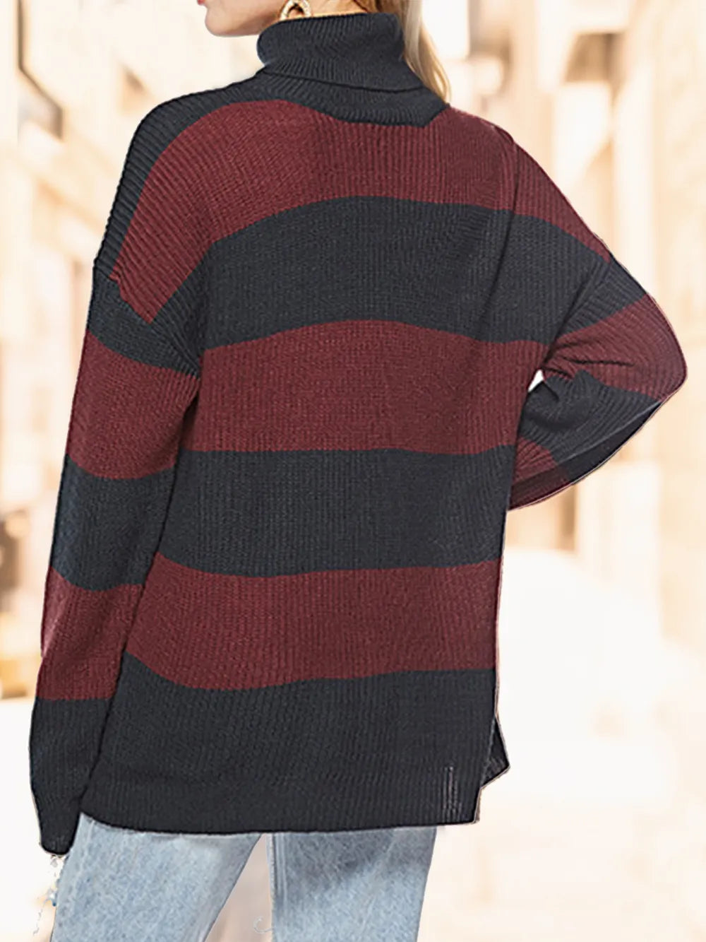 Striped Turtleneck Long Sleeve Sweater (2)