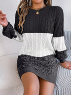 Block Cable Knit Sweater Dress Textured Pattern (14)