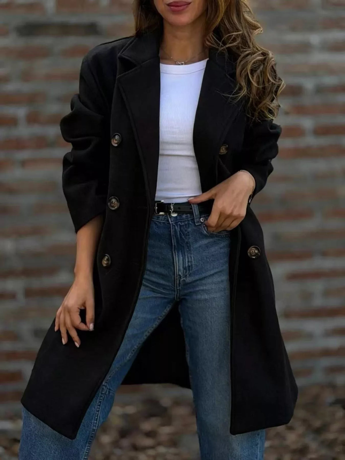 Full Size Double-breasted Lapel Collar Coat Plus (5)