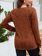 Texture Round Neck Long Sleeve Knit Top (2)