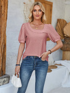 Eyelet Asymmetrical Neck Short Sleeve T-shirt (26)