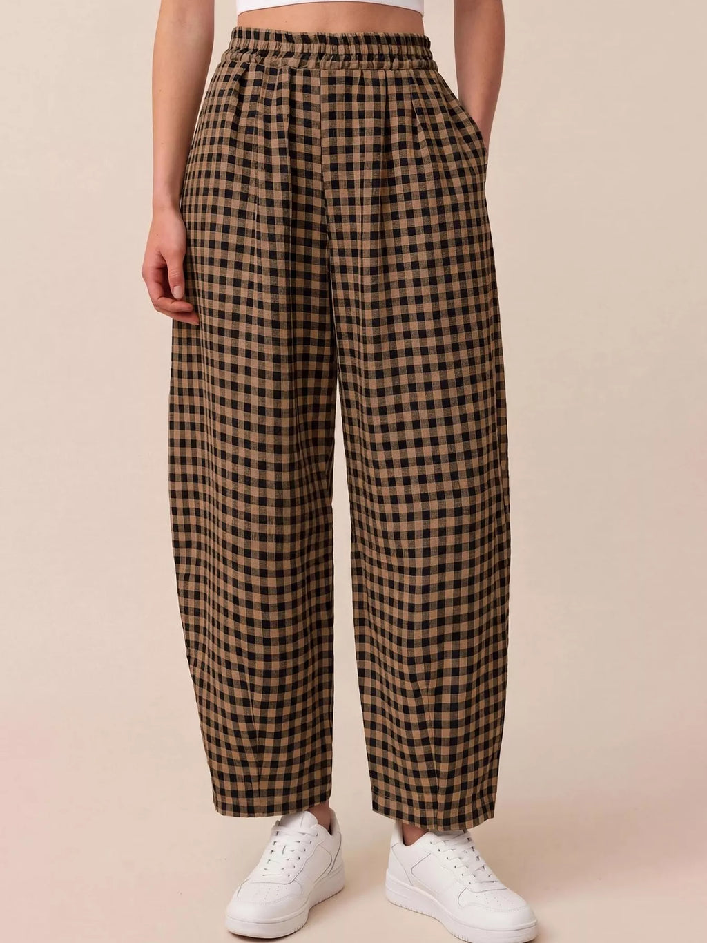 Gingham Wide-leg Casual Pants (11)