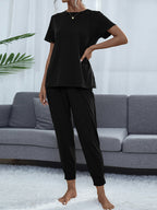 Round Neck Short Sleeve Top Pants Set (3)