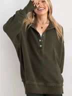 Full Size Snap Button Placket Dropped Shoulder Hoodie Plus (41)