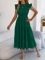 Smocked Ruffled Cap Sleeve Dress (2)