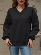 V-neck Solid Color Casual Sweatshirt (13)