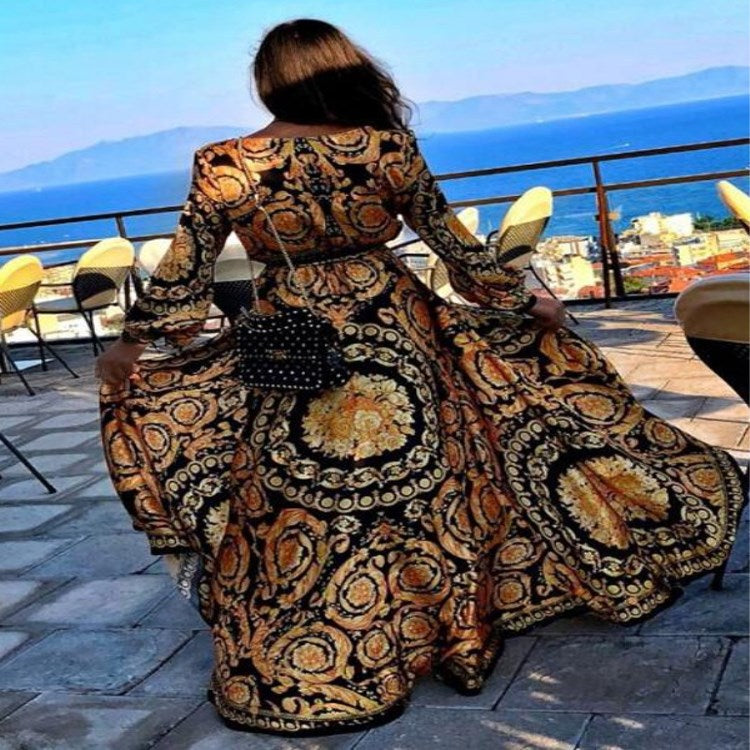 Vintage V-neck Pullover Print Dress photo 2