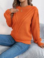 Openwork Round Neck Long Sleeve Sweater (12)