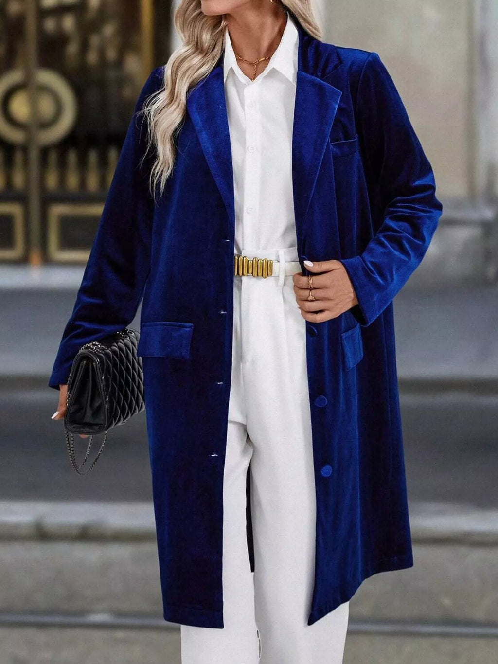 Lapel Collar Long Sleeve Longline Coat (14)