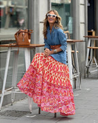 Printed Ruffled Maxi Skirt variant CJQZ317639901AZ|CJQZ317639902BY|CJQZ317639903CX|CJQZ317639904DW