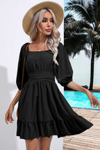 Square Neck Tie Back Ruffle Hem Dress (15)