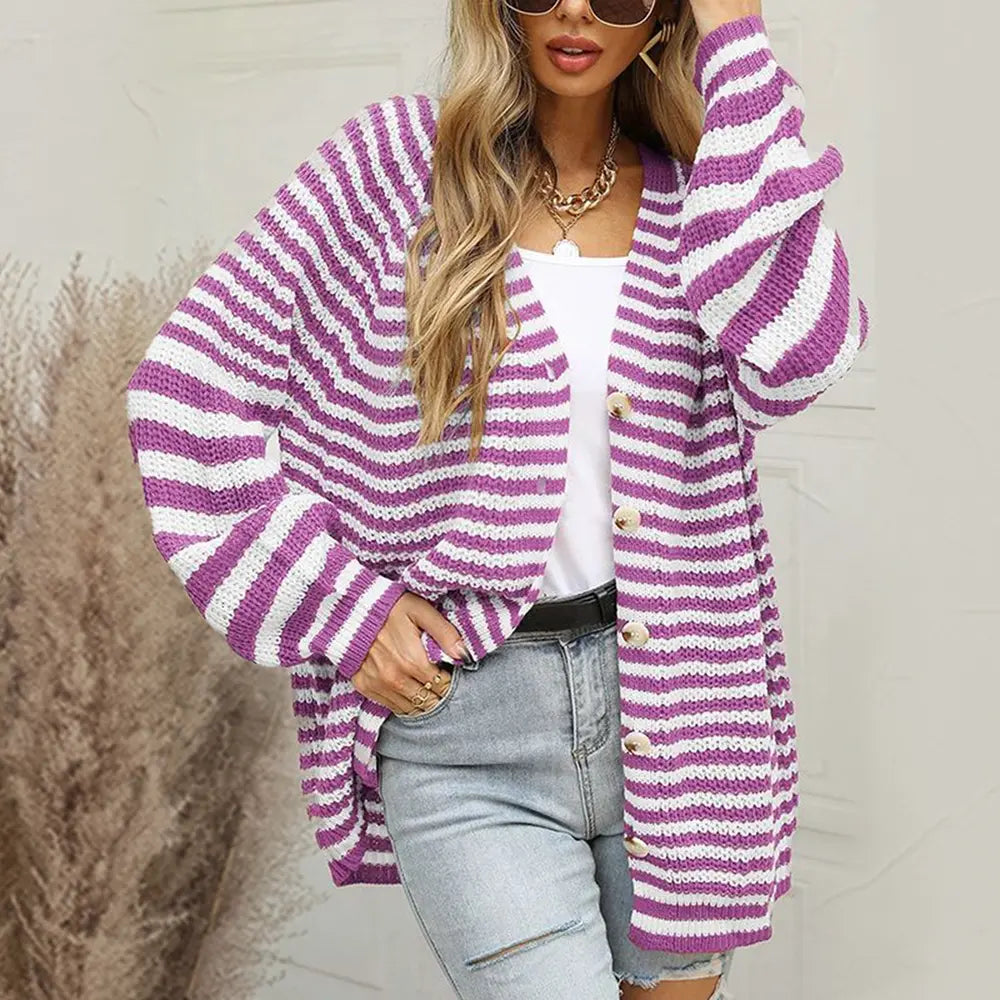 Striped Button Down Long Sleeve Cardigan (3)