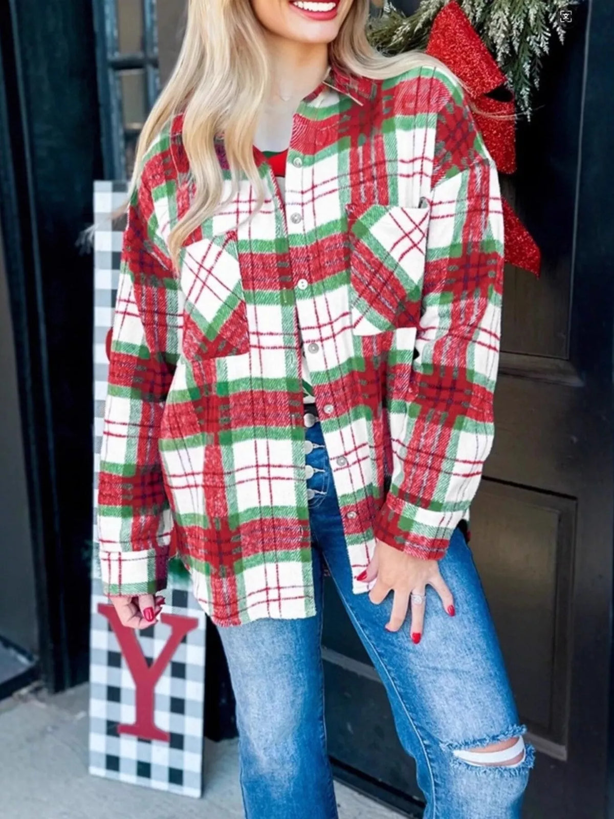 Plaid Button-down Long Sleeve Shacket