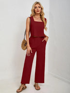 Square Neck Tank Wide Leg Pants Set (19)