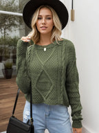 Cable-knit Round Neck Dropped Shoulder Sweater (8)