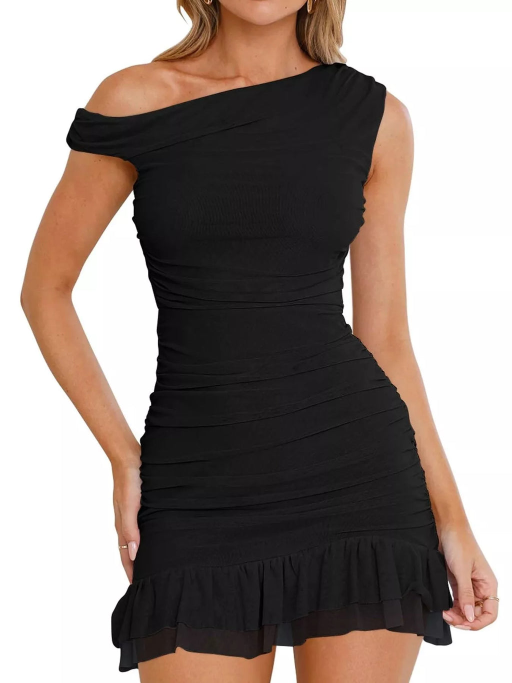 Ruffled Single Shoulder Mini Dress (11)